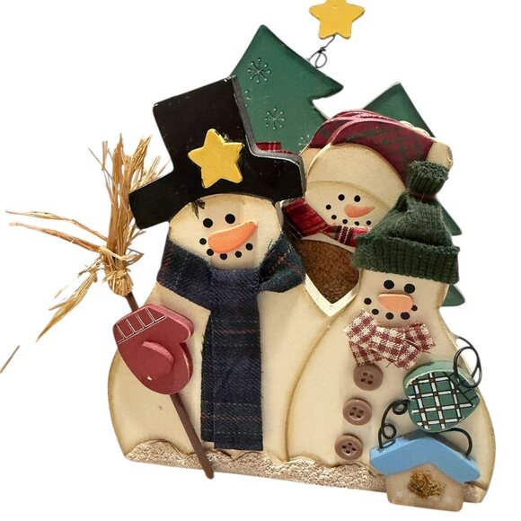 Christmas Snowman Coaster Set & Holder 6 Wooden Coasters Cork Base Holiday - Picture 2 of 7